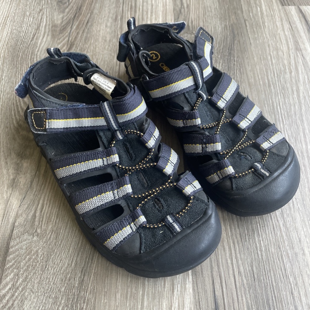 Cherokee Boys SZ 2 Fisherman Sandals Blue Grey Striped Athletic Closed Toe 10/11